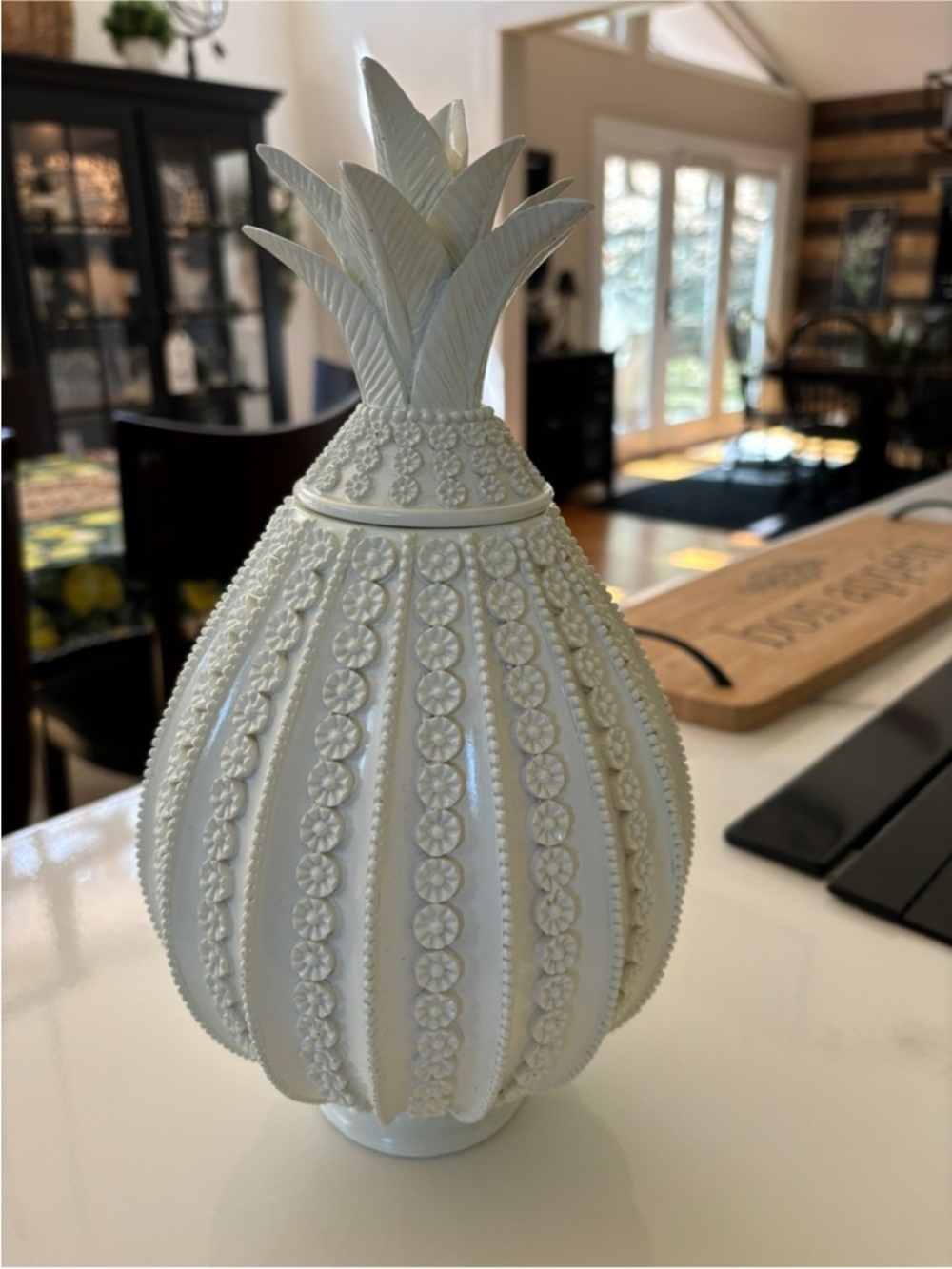 Nate Berkus Lacquer Pineapple White Decor Piece Removable Lid Floral 11”x 6” - Picture 6 of 11